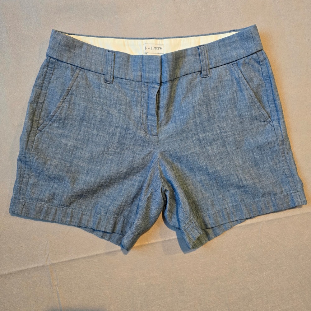 J. by J.Crew Womens Blue Cotton Chambray Chino Shorts Size 2 Zip Fly Pockets